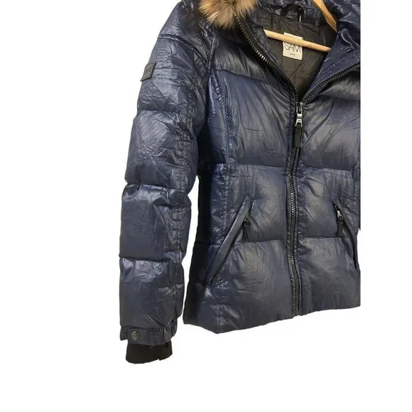SAM Womens Down Puffer Jacket  Black Raccoon Fur Trimmed Size XXS MSRP 450 - Picture 4 of 13